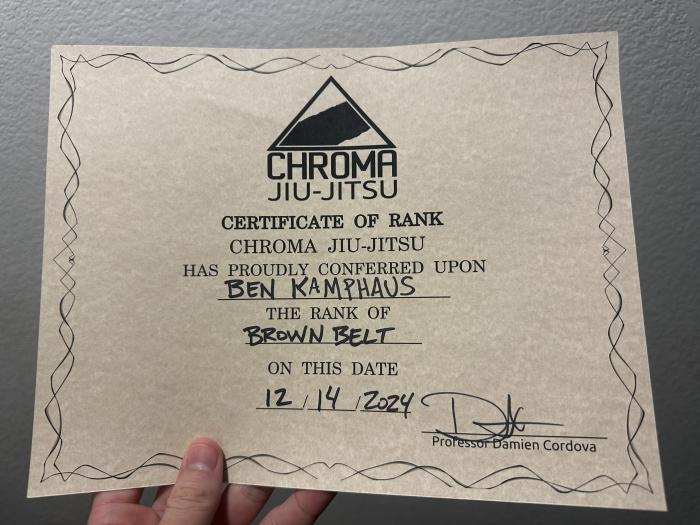 BJJ Brown Belt certificate