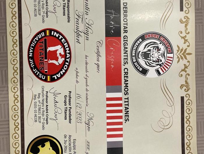 Black belt · December 16, 2023 · Promoted by Mestre Andre Crispin