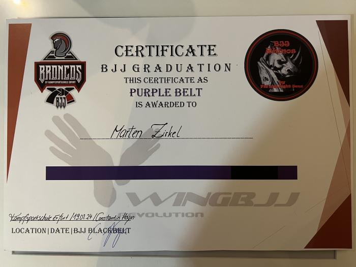 Purple belt · January 18, 2024 · Promoted by Constantin Hayn