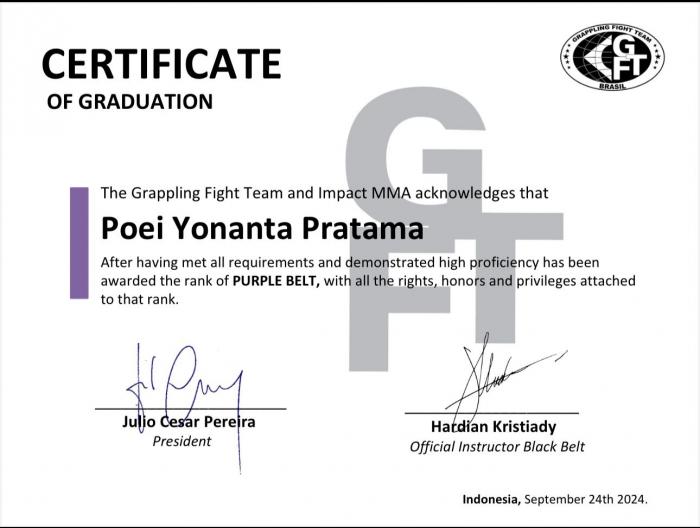 Purple belt · September 21, 2024 · Promoted by Hardian Kristiady