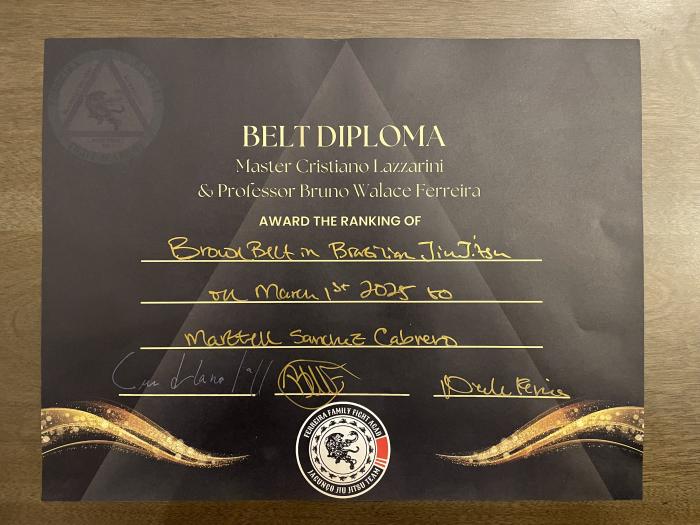 Brown belt · March 1, 2025 · Promoted by Prof. Bruno W. Ferreira