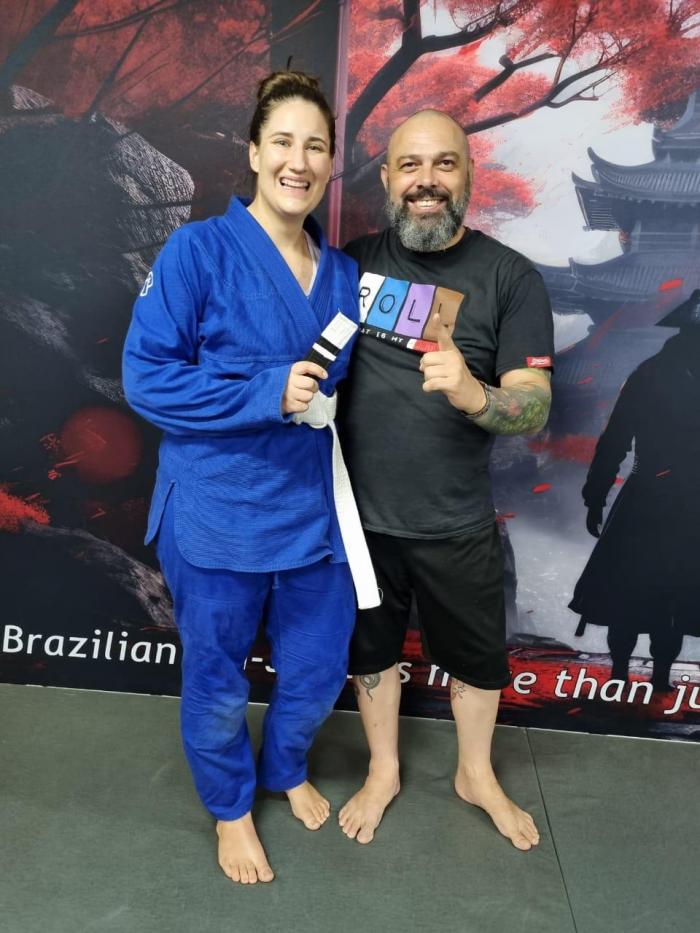 First stripe on white belt