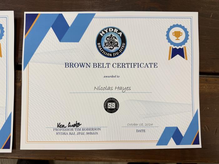 Brown belt · October 18, 2024 · Promoted by Kenneth Cueto