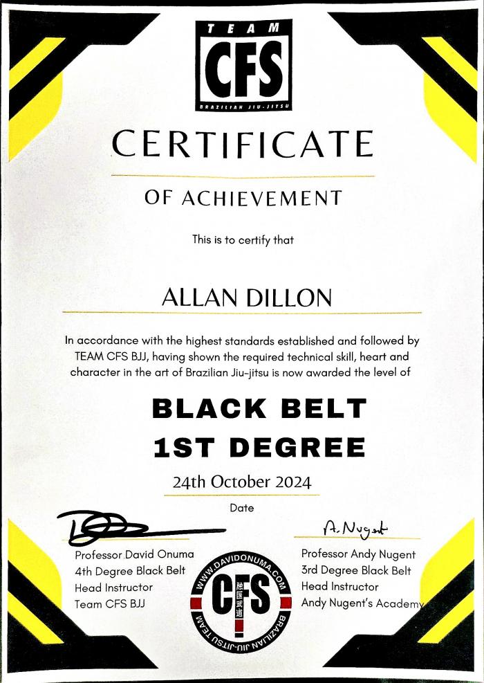 Black belt 1st degree · November 17, 2024 · Promoted by Andy Nugent