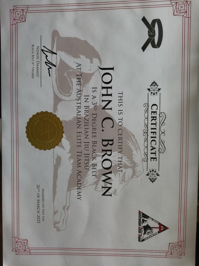 Black belt 3rd degree · March 26, 2025 · Promoted by Ninos Dammo
