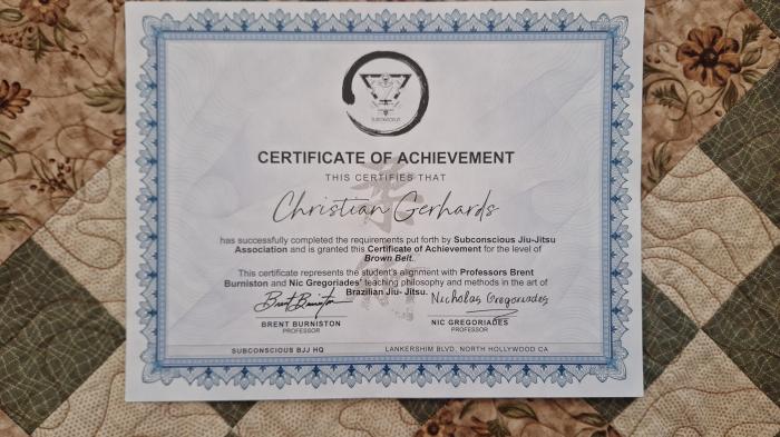 Brown belt · November 23, 2024 · Promoted by Jerome Petersen
