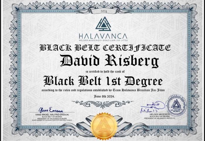 Black belt 1st degree · June 8, 2024 · Promoted by Hans Ersson