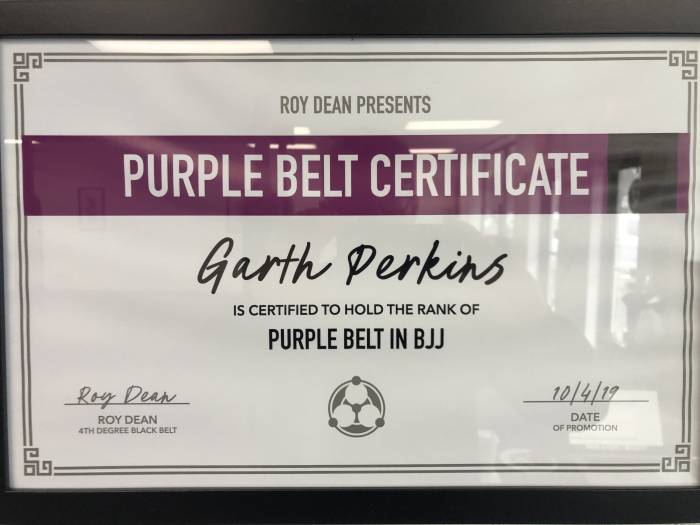 Purple belt · October 4, 2019 · Promoted by Roy Dean