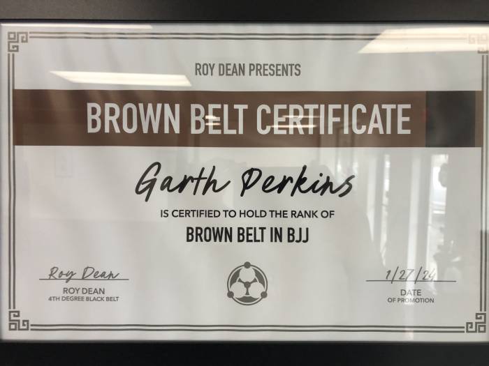 Brown belt · January 27, 2024 · Promoted by Roy Dean