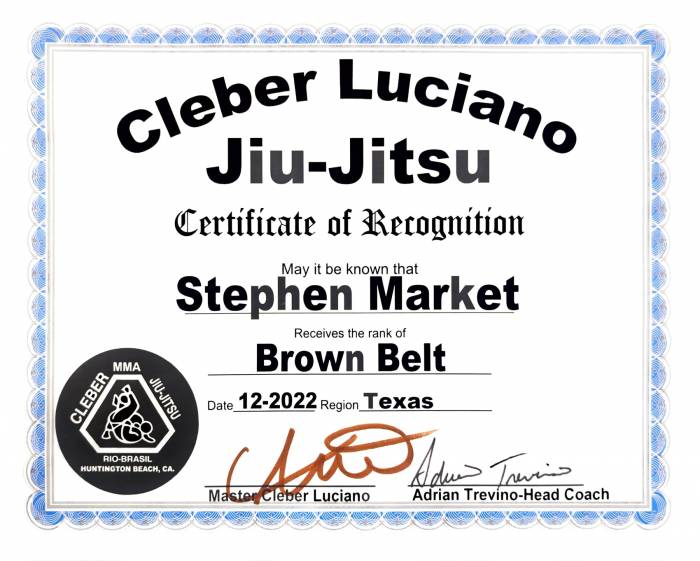 Brown belt · December 15, 2022 · Promoted by Adrian J Trevino