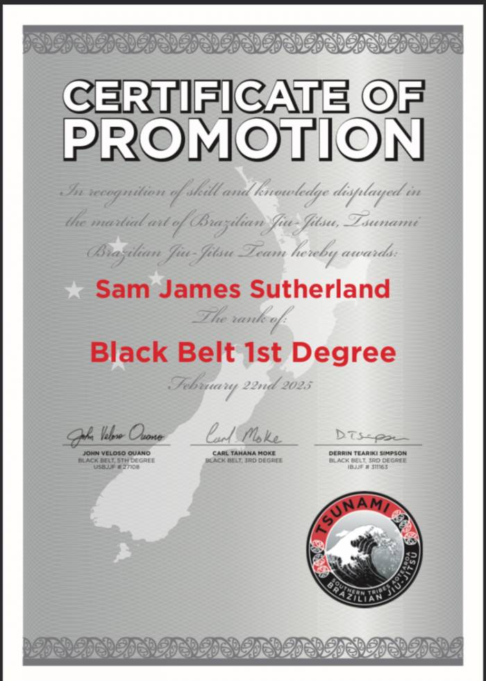 Black belt 1st degree · February 22, 2025 · Promoted by John Ouano