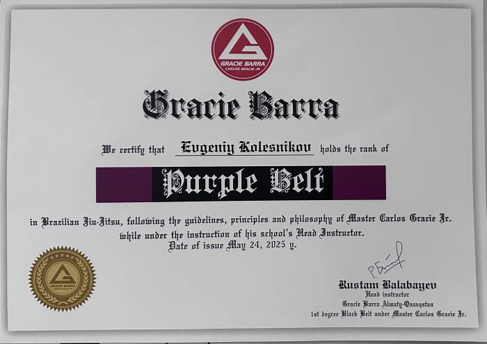 Purple belt · May 24, 2025 · Promoted by Rustam Balabaev