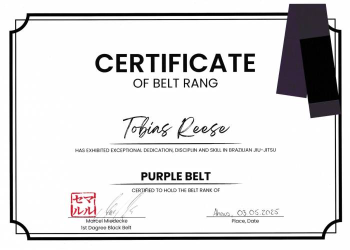 Purple belt · May 3, 2025 · Promoted by Marcel Miedecke