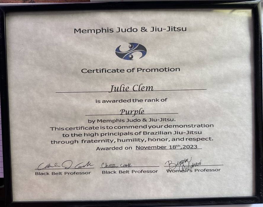 Purple belt · November 18, 2023 · Promoted by Christin Cook