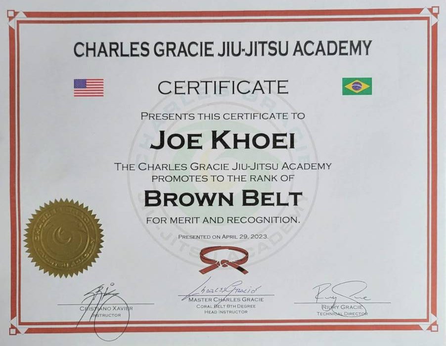 Brown belt · April 29, 2023 · Promoted by Master Charles Gracie
