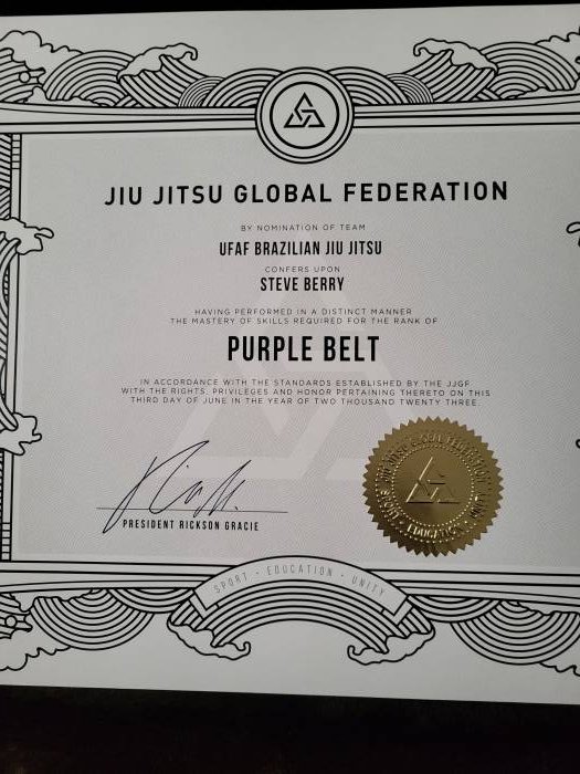 Purple belt · July 16, 2022 · Promoted by Riggie Cochran  ( UFAF BJJ)