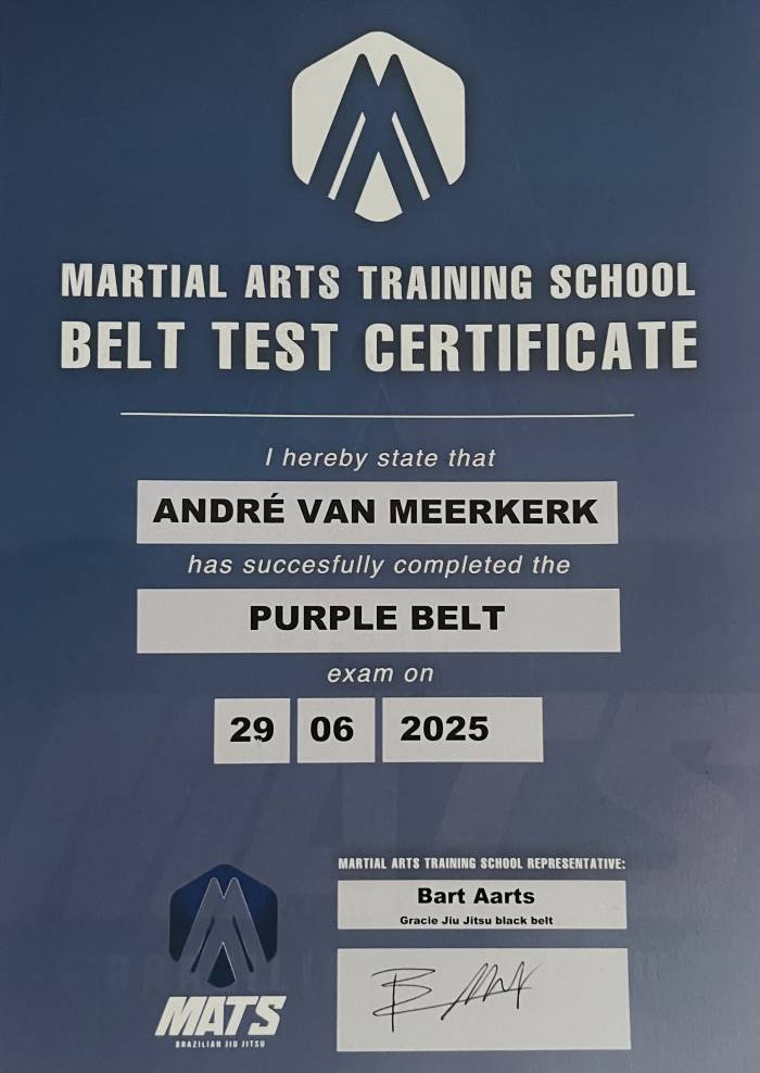 Purple belt · June 29, 2019 · Promoted by Bart Aarts