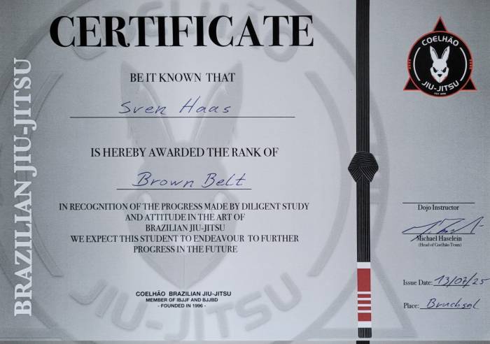 Brown belt · July 13, 2025 · Promoted by Michael Haselein