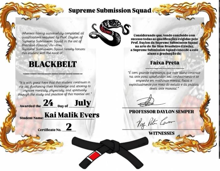 Black belt · July 25, 2025 · Promoted by Daylon Semper