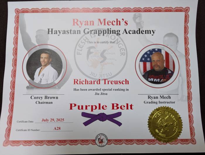 Purple belt · July 30, 2025 · Promoted by Ryan Mech