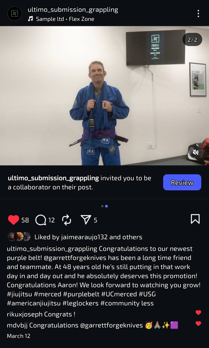 Purple belt · March 12, 2025 · Promoted by Jorge Sandoval (Black Belt under Chewy Ybarra, Modesto Power, Modesto, CA)