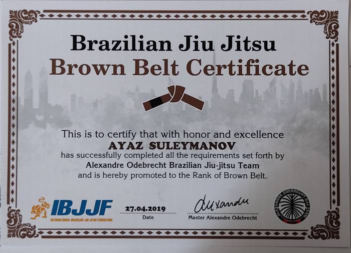 Brown belt · April 27, 2019 · Promoted by Jeyhun Gulizada