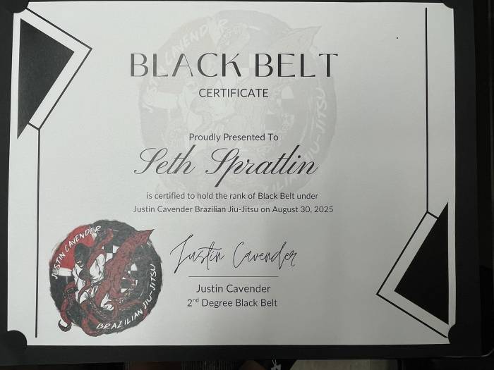 Black belt · August 30, 2025 · Promoted by Justin Cavender