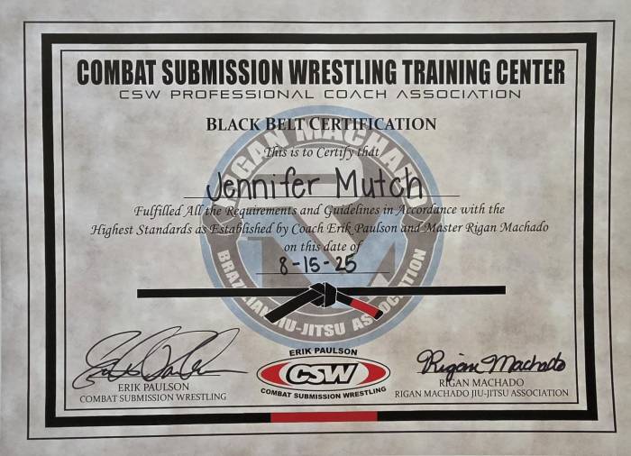Black Belt Certificate from Erik Paulson and Rigan Machado