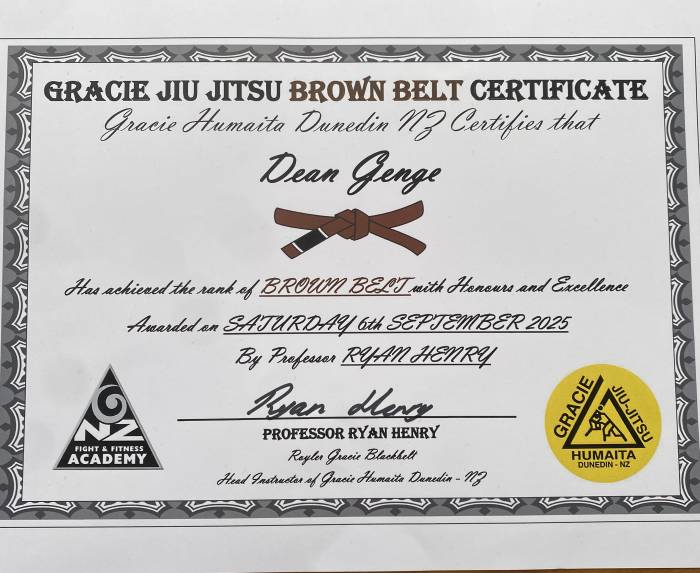 Brown belt · September 6, 2025 · Promoted by Ryan Henry