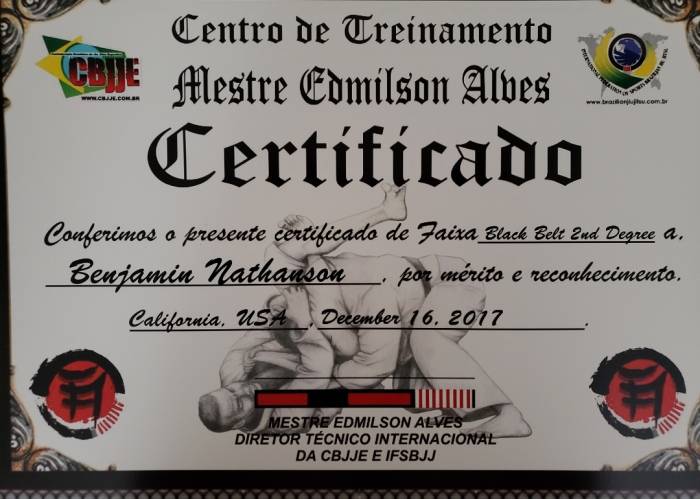 Black belt 2nd degree · December 16, 2019 · Promoted by Edmilson Alves