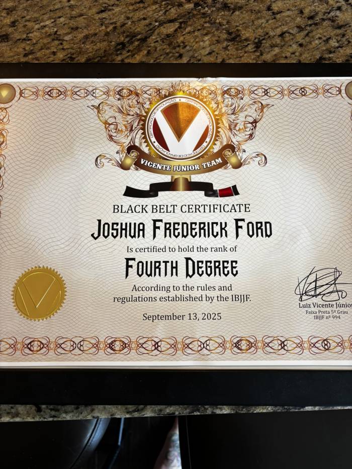 Black belt 4th degree · September 13, 2025 · Promoted by Vicente Jr