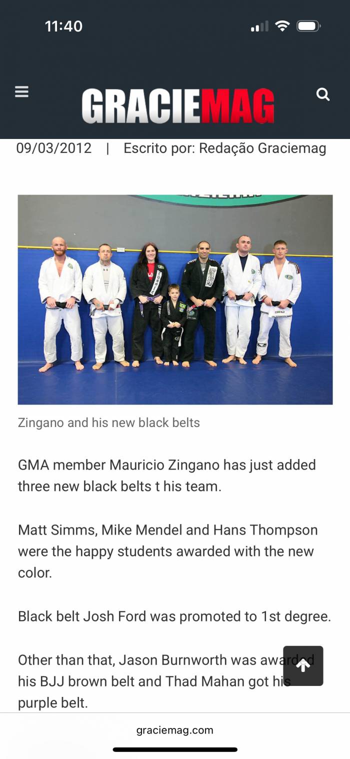 Black belt 1st degree · September 1, 2012 · Promoted by Mauricio Zingano