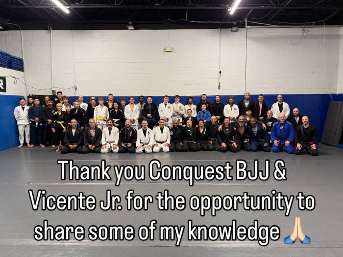 Amazing turnout for my side control seminar at Conquest BJJ in Millersville, Md