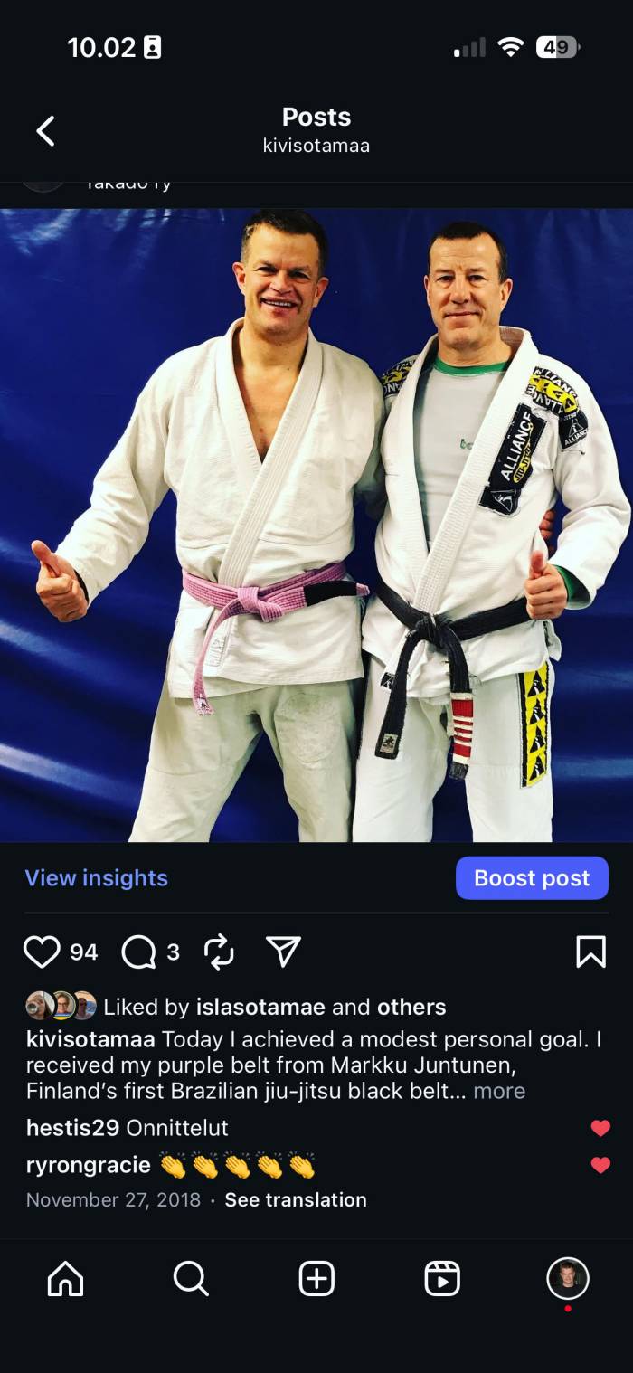 Purple belt · November 27, 2018 · Promoted by Markku Juntunen