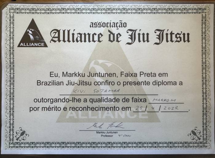 Brown belt · April 26, 2022 · Promoted by Markku Juntunen