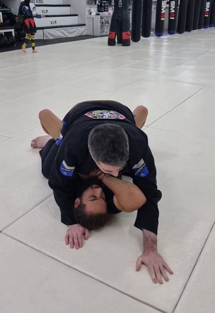 Filming a short instructional for the gym on mount attacks