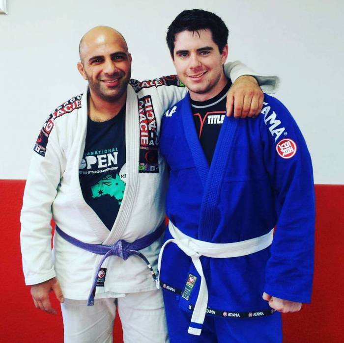 Getting my first stripe on my white belt, circa 2012