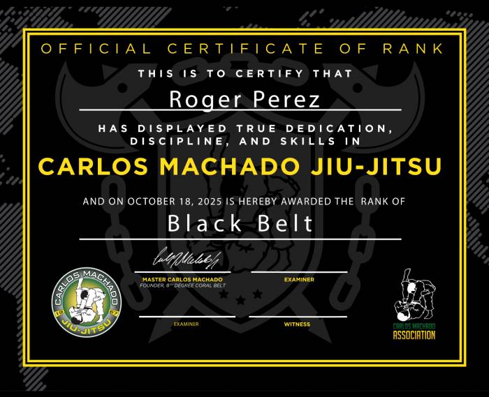 Black belt · October 18, 2025 · Promoted by Carlos Machado