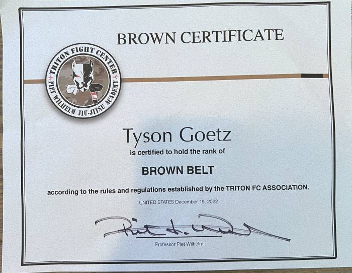 Brown belt · December 29, 2022 · Promoted by Piet Wilhelm