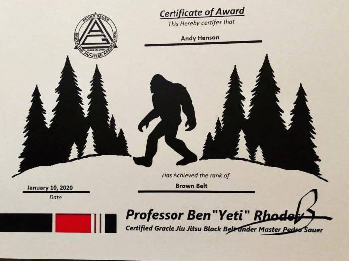Brown belt · January 10, 2020 · Promoted by Professor Ben Rhodes