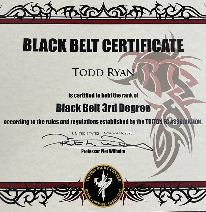 Black belt 3rd degree · November 6, 2025 · Promoted by Piet Wilhelm