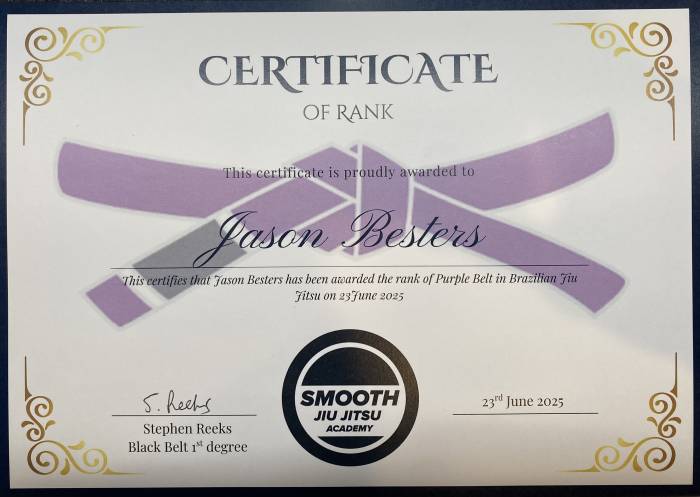 Purple belt · June 23, 2025 · Promoted by Stephen Reeks