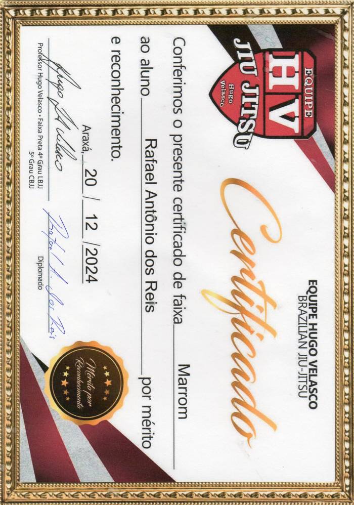 Brown belt · December 1, 2024 · Promoted by Hugo Velasco Jiu Jitsu