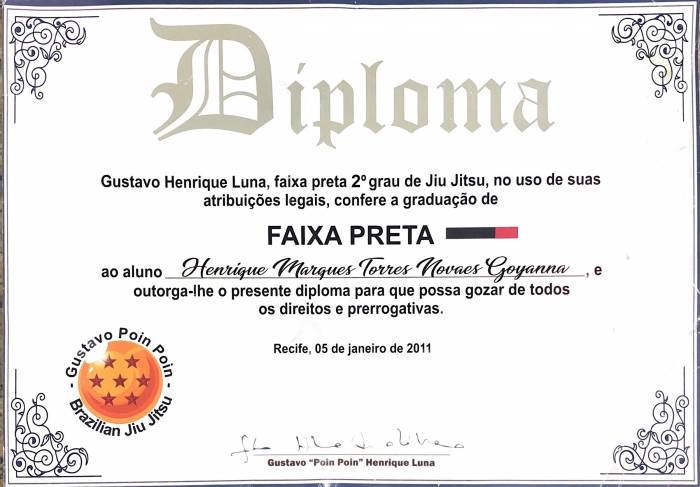 Black belt · January 5, 2011 · Promoted by Gustavo Henrique "Pôin Pôin" Luna