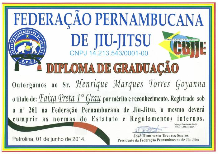 Black belt 1st degree · January 10, 2014 · Promoted by Gustavo Henrique "Pôin Pôin" Luna