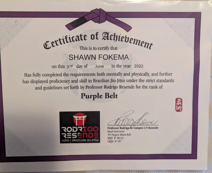 Purple belt · June 8, 2022 · Promoted by Chad Degenhardt