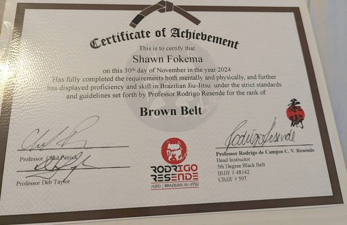 Brown belt · November 30, 2024 · Promoted by Chad Degenhardt