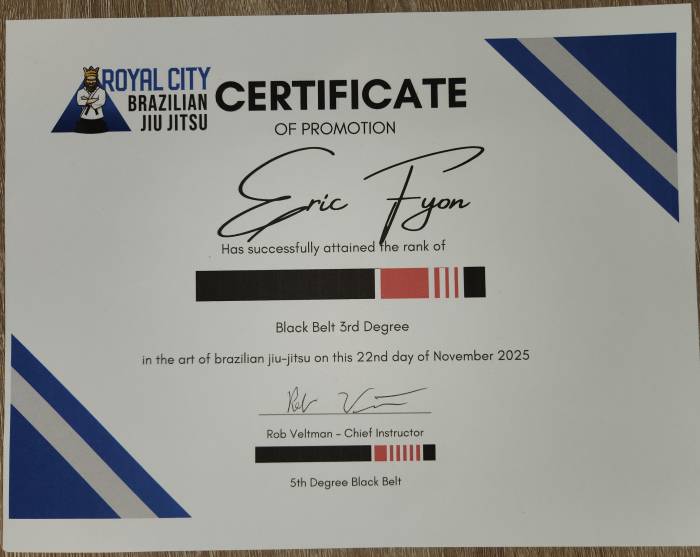 Black belt 3rd degree · November 22, 2025 · Promoted by Robert Veltman
