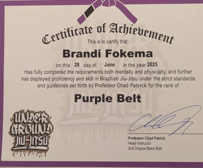 Purple belt · June 28, 2025 · Promoted by Chad Degenhardt (Patrick)