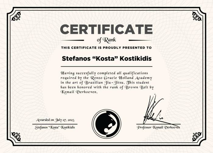 Brown belt · July 27, 2025 · Promoted by Kemail Verhoeven